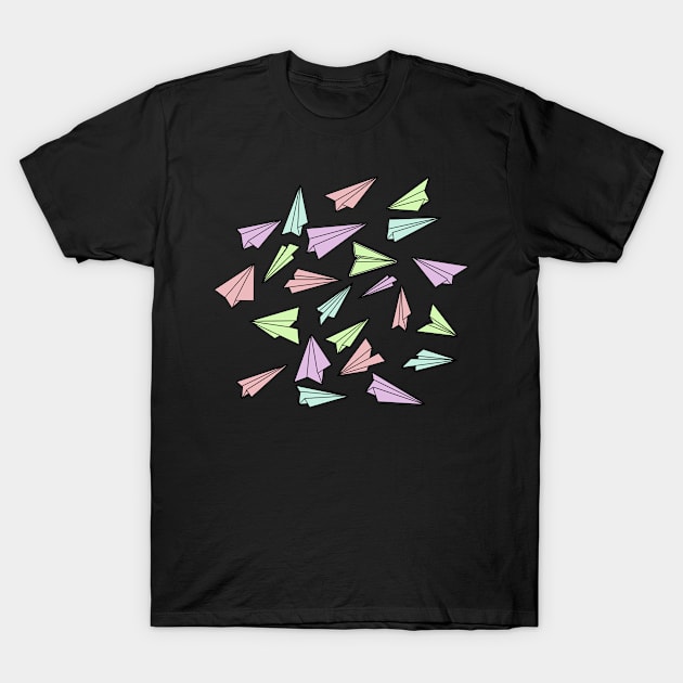 Pastel colors doodle of paper planes pattern T-Shirt by msro1